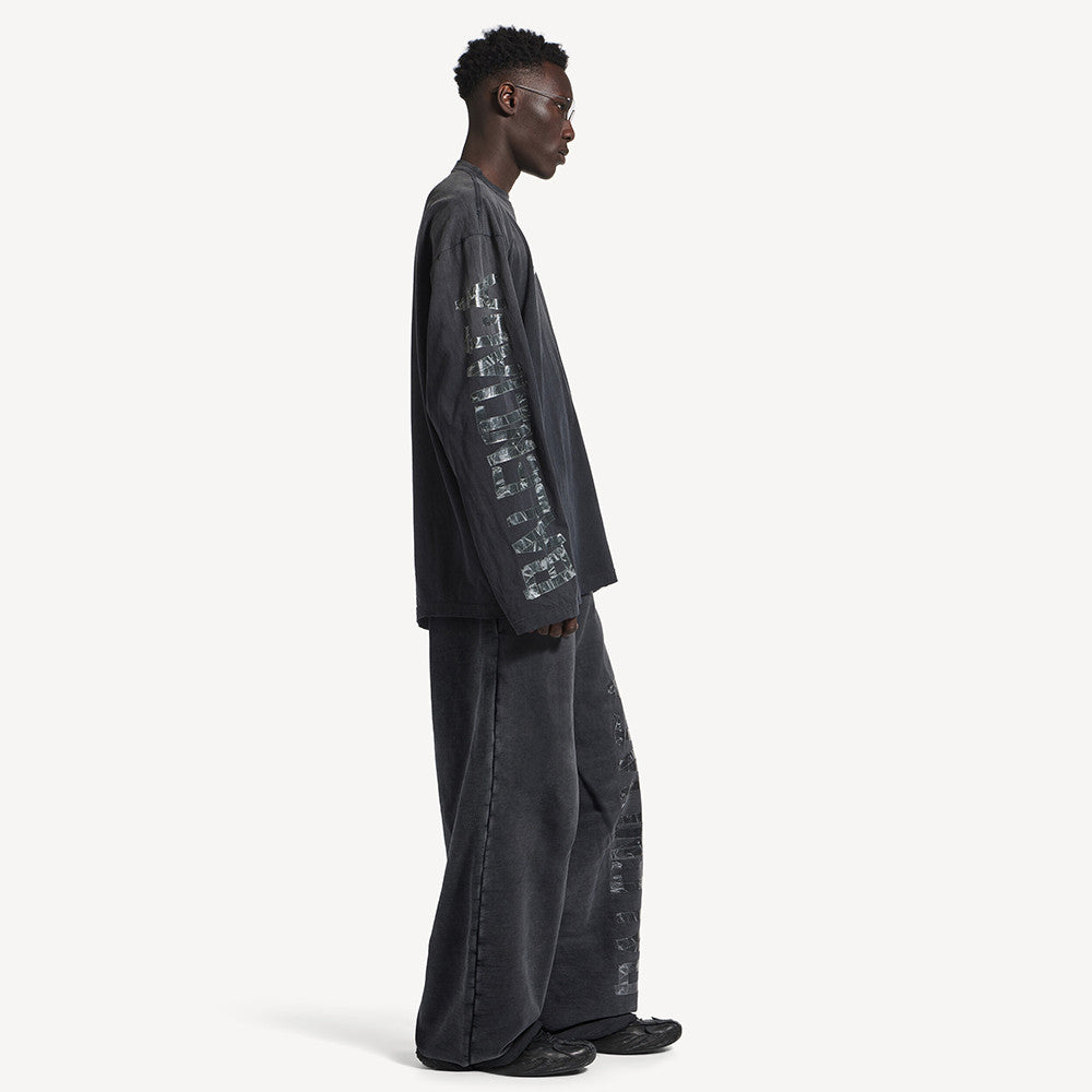 Balenciaga Top-quality version Men's Transparent Tape Baggy Pants in Faded Black White #376443