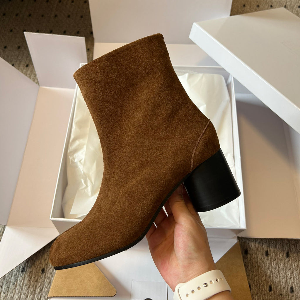 Maison Margiela Women's Fall/Winter Casual Fashion Round Toe Leather Solid Color Chunky Heel Split Toe Ankle Boots Shoes #78645