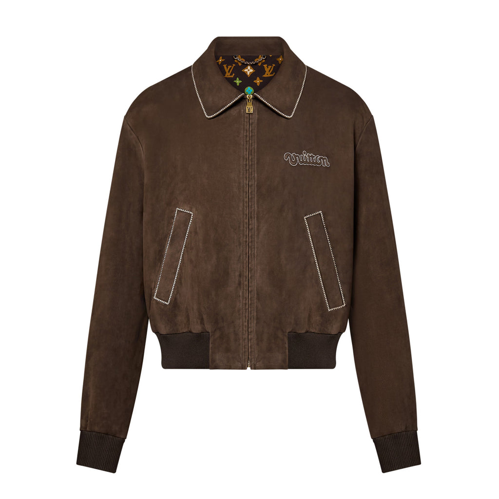 Louis Vuitton Men's Fall and WinterBrown Letter Zipper Lapel Cowhide LeatherCasual Pilot Long Sleeve Jacket #74398