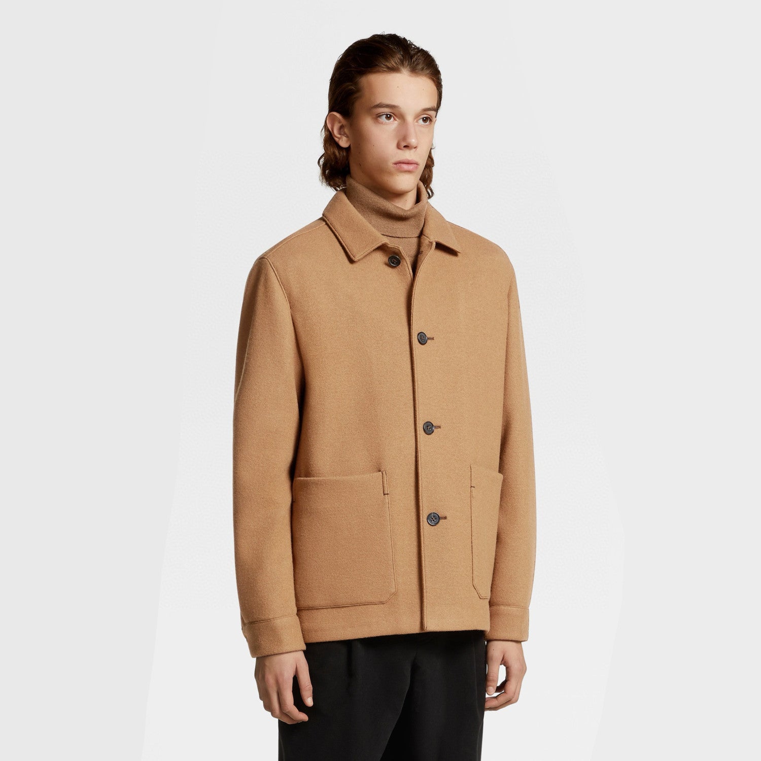 Ermenegildo Zegna Men's Spring And Fall Fashion Silhouette Handmade Double-sided Tweed Solid Color Casual Cashmere Coat Ngvp #98584