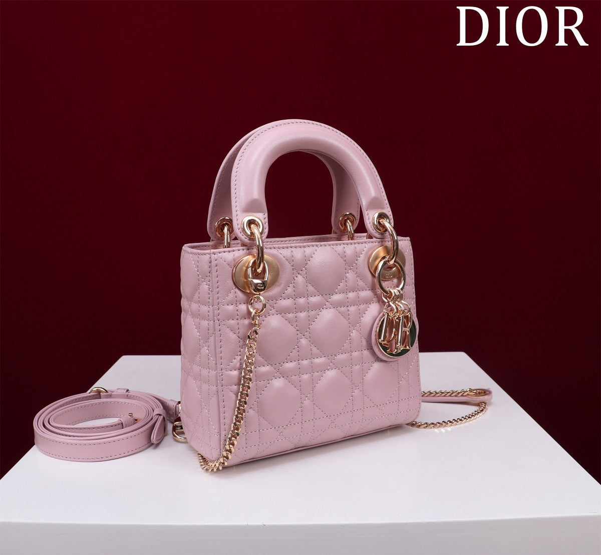 Dior Lady Women's Solid Color Metal Pendant Removable Chain Shoulder Strap Wicker Pattern Sheepskin Leather Single Shoulder Crossbody Handbag Bag Bags #77461