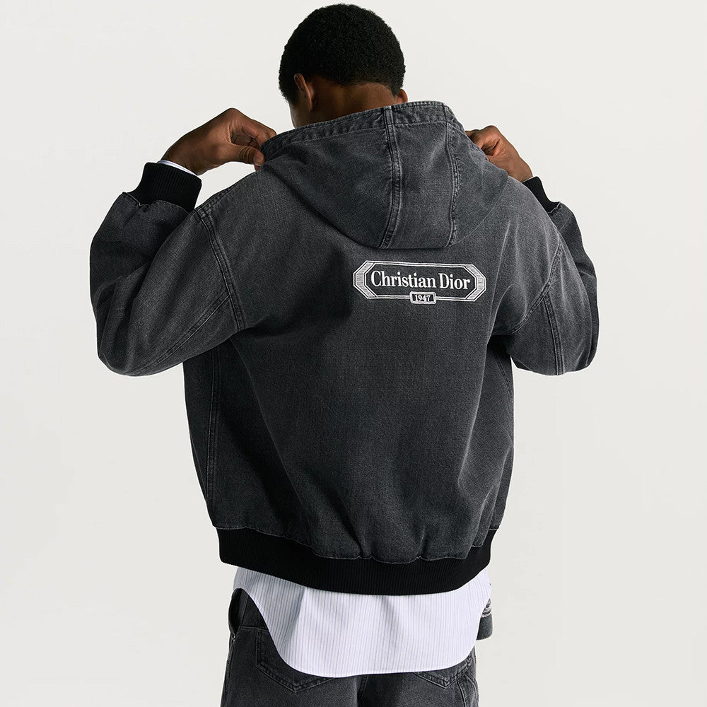DIOR CD Box Hooded Blouson Jacket Gray Cotton Twill #336938