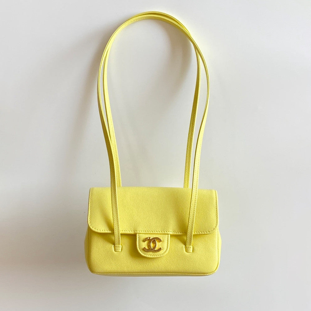 Chanel Women's Spring/summe Preppy Coco Long Strap Flap Bag Mini Chicken Yellow HASS Genuine Caviar Jennie Style Fashion Casual Evening Clutch Bags Accessories #194344