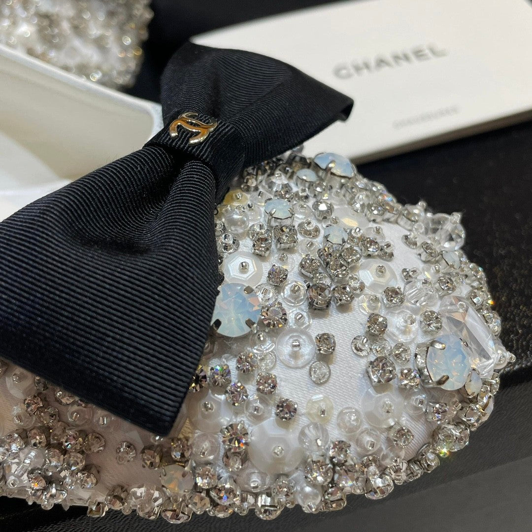 Chanel Women's Classic Fashion Spring Summer And Fall Bow Round Toe Diamond Mary Jane Shoes Slip-on Open Back Shoes #78228