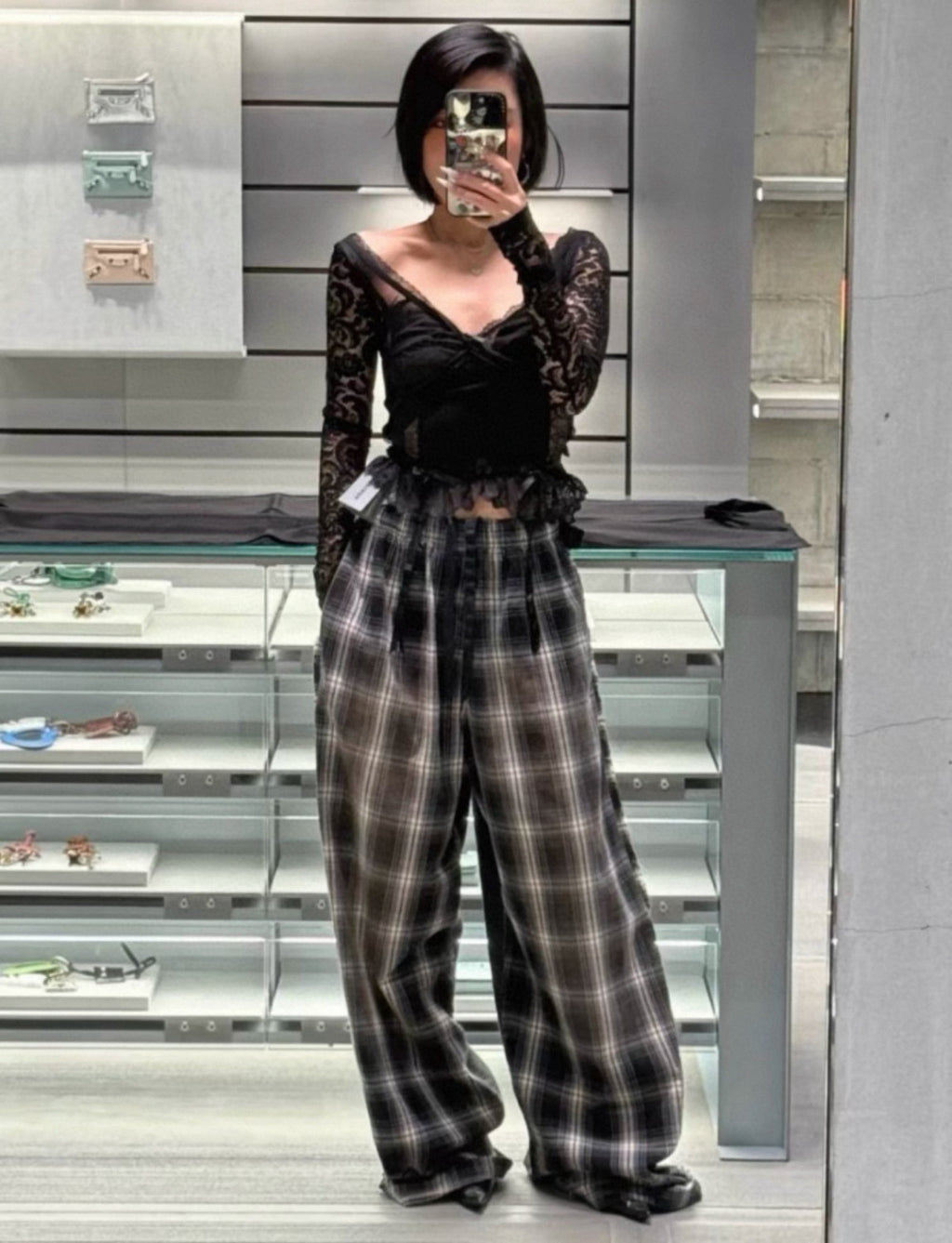 Balenciaga Men's Early Fall New Plaid Splicing Old Pants Loose Silhouette Loose Straight Casual Pants Ngvp #2432