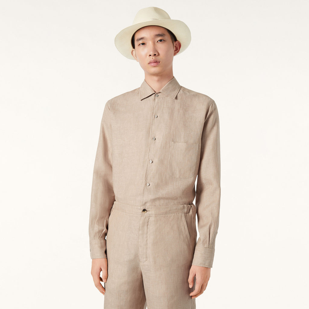 Loro Piana Men's Spring/Fall Fashion Classic Solid-Color Collared Single-Button Linen Shirt #78636