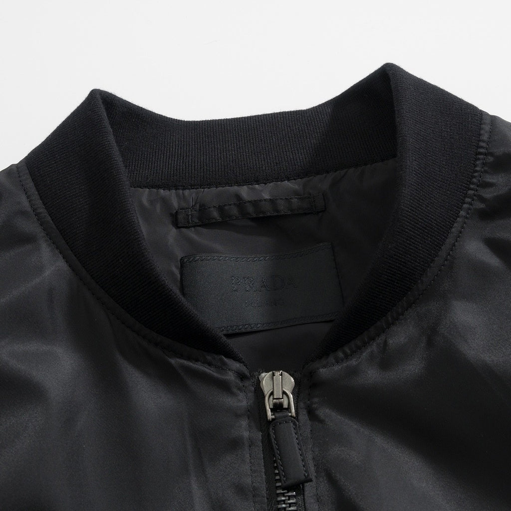 Prada Men's Spring And Fall Black Nylon Zipper Baseball Collar Aviator Jacket #72583