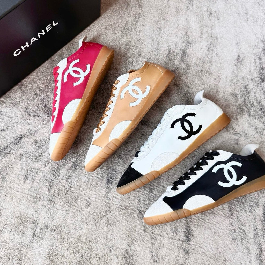 Chanel Sneakers Calfskin Embossed Suede Calfskin Black White #377420