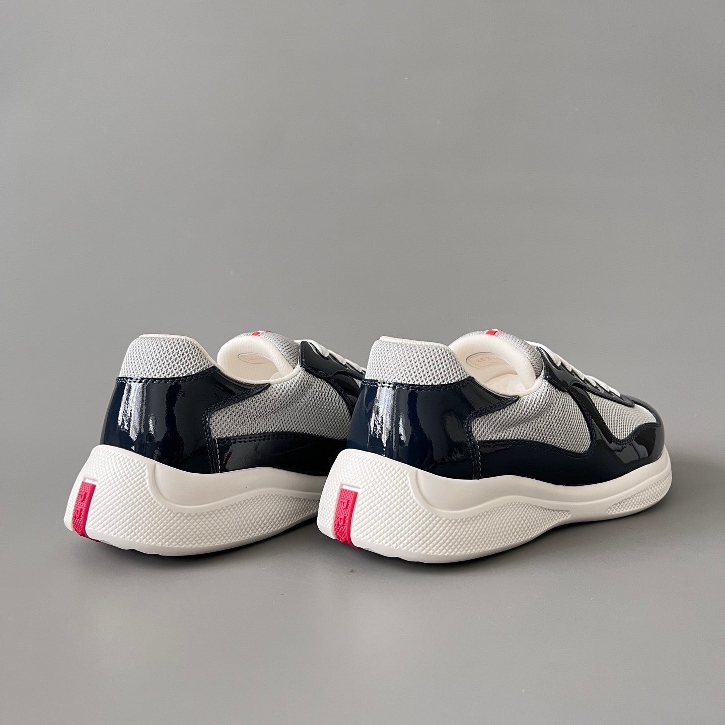 PRADA Black silver Patent Leather And Technical Fabric Prada America s Cup Sneakers #334570
