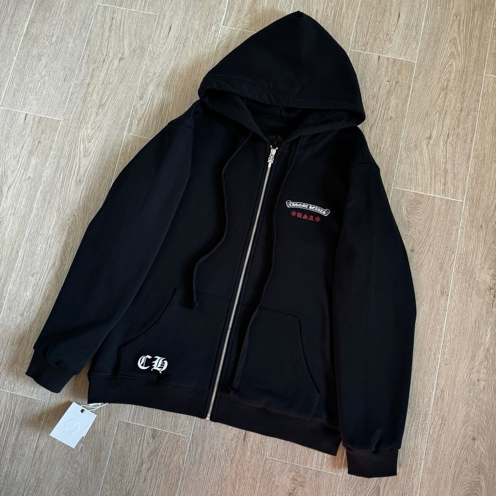 Chrome Hearts Distressed American Flag Zip Hooded Sweatshirt #336049