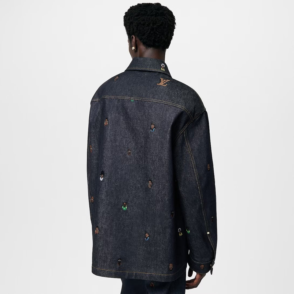 Louis Vuitton Men's Spring & Autumn Monogrammed Embroidered Single Breasted Lapel Loose Denim Jacket Style Shirt #98713