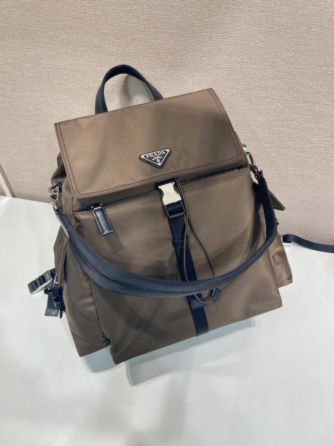 PRADA Black Prada Explore Re-nylon And Leather Backpack #378298