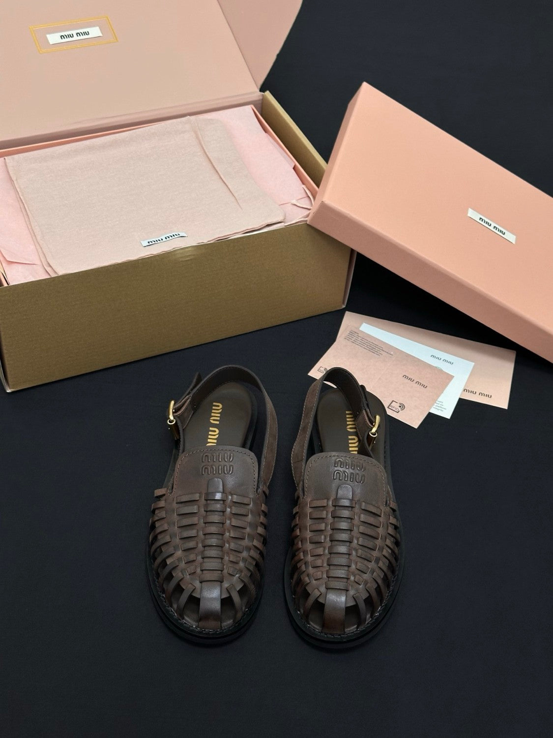 MiuMiu Coffee Leather Slingback Loafers #386850