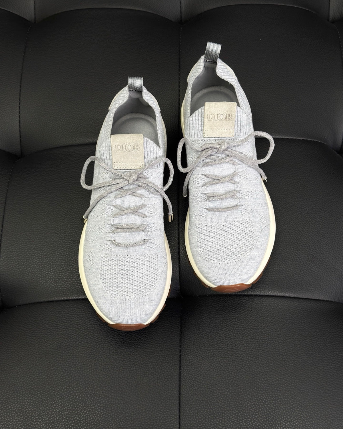 DIOR B80 Lounge Sneaker Dior Gray Cannage Cashmere Wool and Silk Knit with Dior Gray Suede#336623