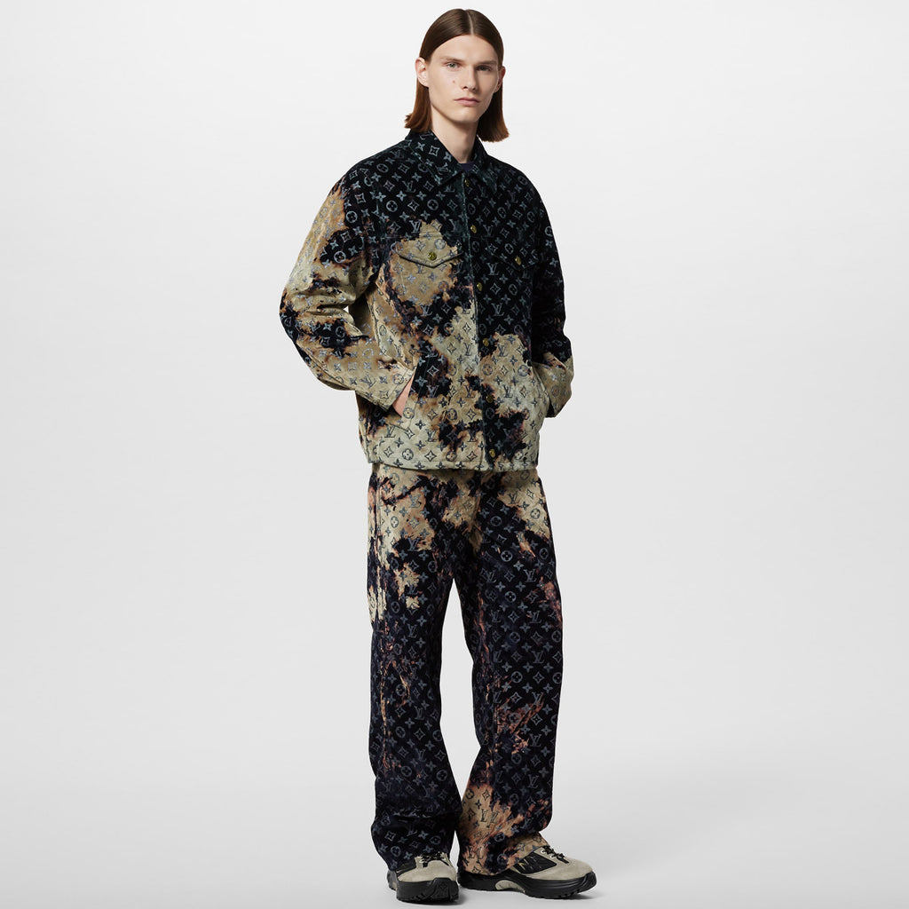 Louis Vuitton Men's Autumn and Winter Pattern Printed Lapel Single Breasted Denim Jacket Jeans Pants Set Suit #97775