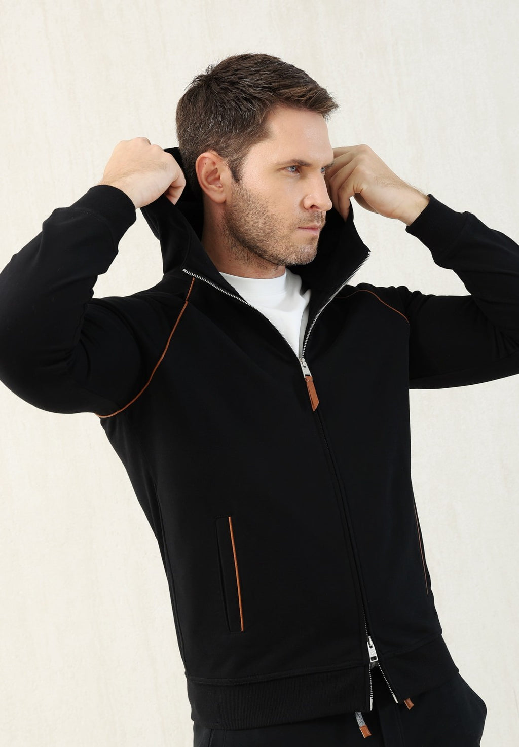 Brunello Cucinelli Men's Techno Cotton French Terry Hooded Long Sleeve Casual Athletic Sweatshirt Solid Color Zipper Spring Jacket Ngvp #1675
