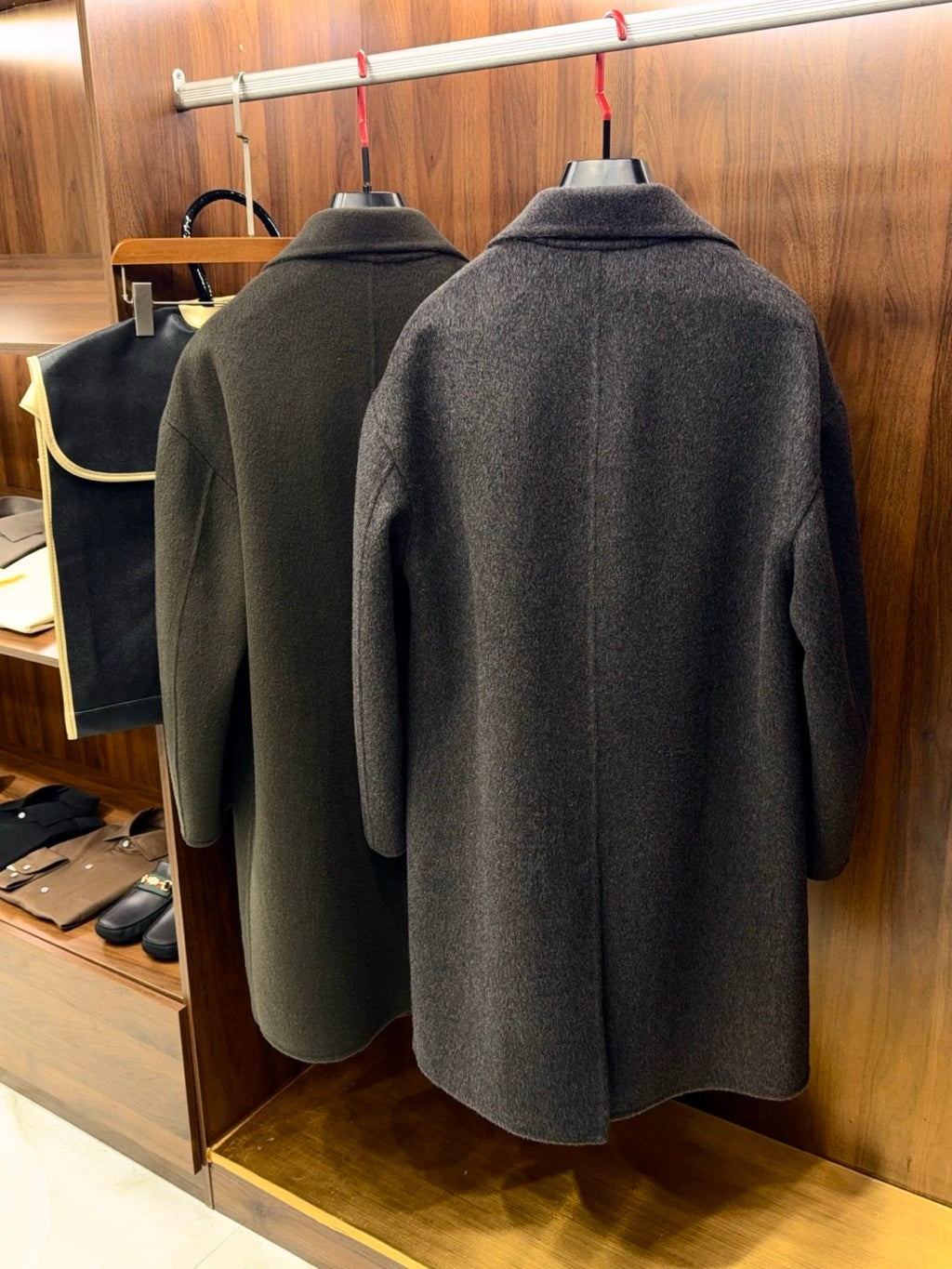 Hermes Men's Large Lapel Wool Slightly Wide Version Long Cashmere Coat #333099