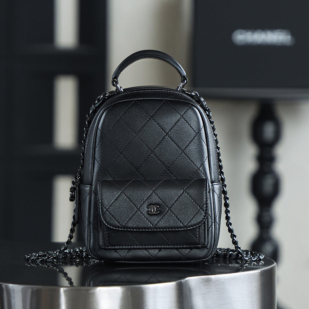 Chanel Women's Solid Color Chain Shoulder Strap Grained Cowhide Mini Backpack Bag Bags #77138