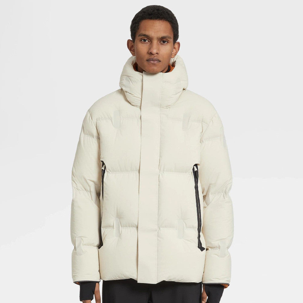 Ermenegildo Zegna Men's Winter Solid Colour Casual Zip Hooded Long Sleeve Fashion Loose Puffer Down Jacket Coat Ngvp #7441