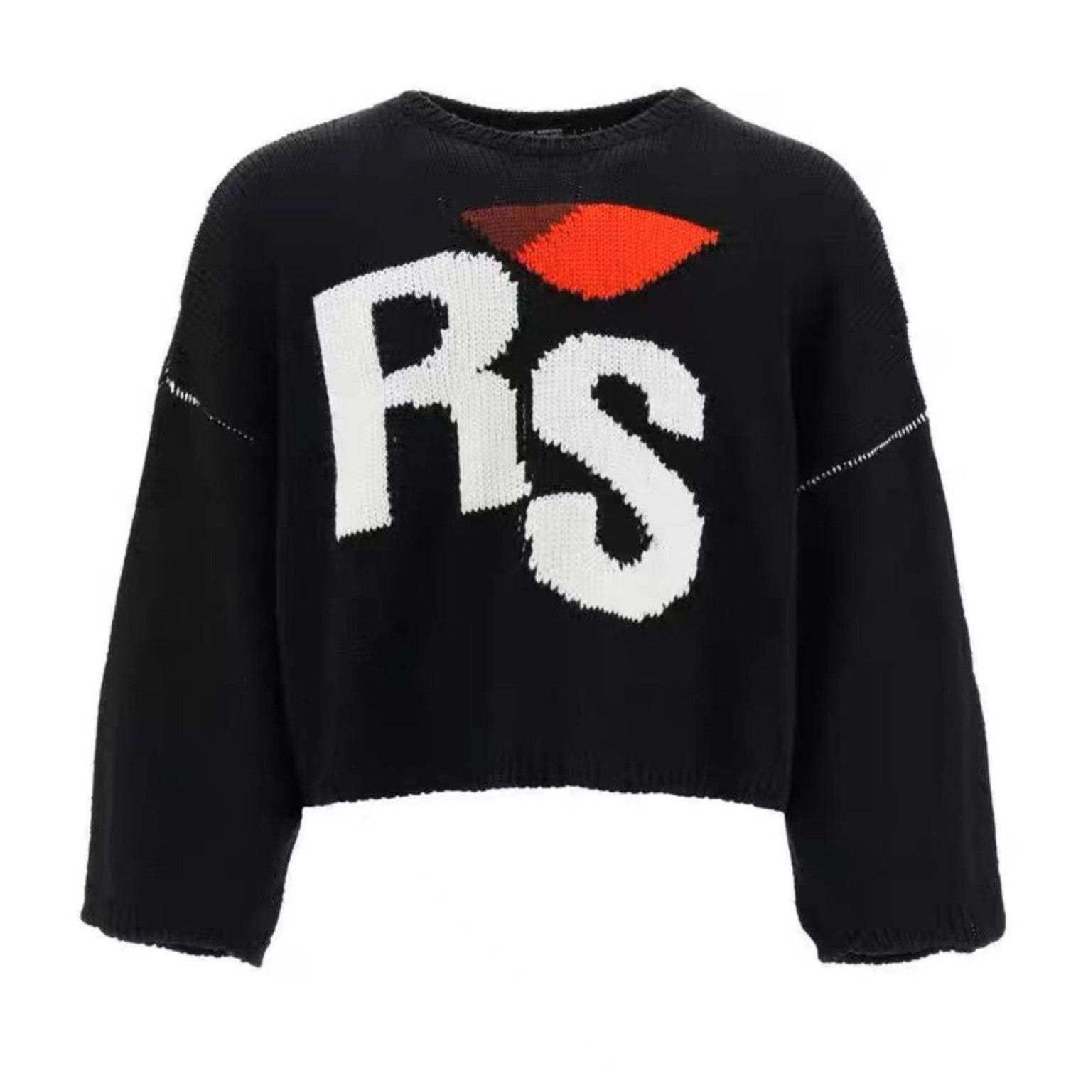 Raf Simons Men's Fall And Winter Black White Rs Jacquard Round Neck Long Sleeve Knitted Sweater High Street Trend Casual Pullover Warm Tops Ngvp #2463