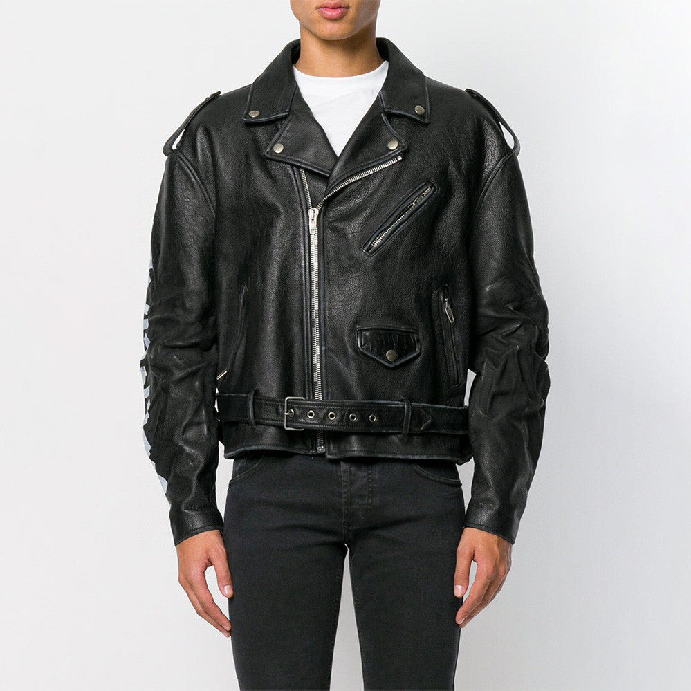 Balenciaga Letter Zip Leather Jacket in Black Ngvp #6497