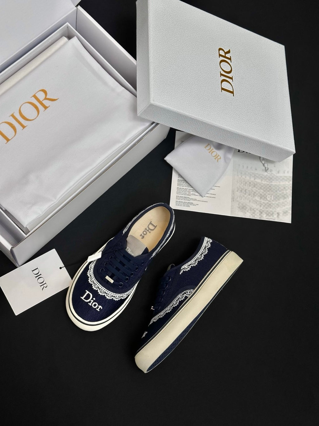 Dior Saltwind Round Toe Lace-up Embroidery Colorful Lace Low-top Canvas Shoes #380451