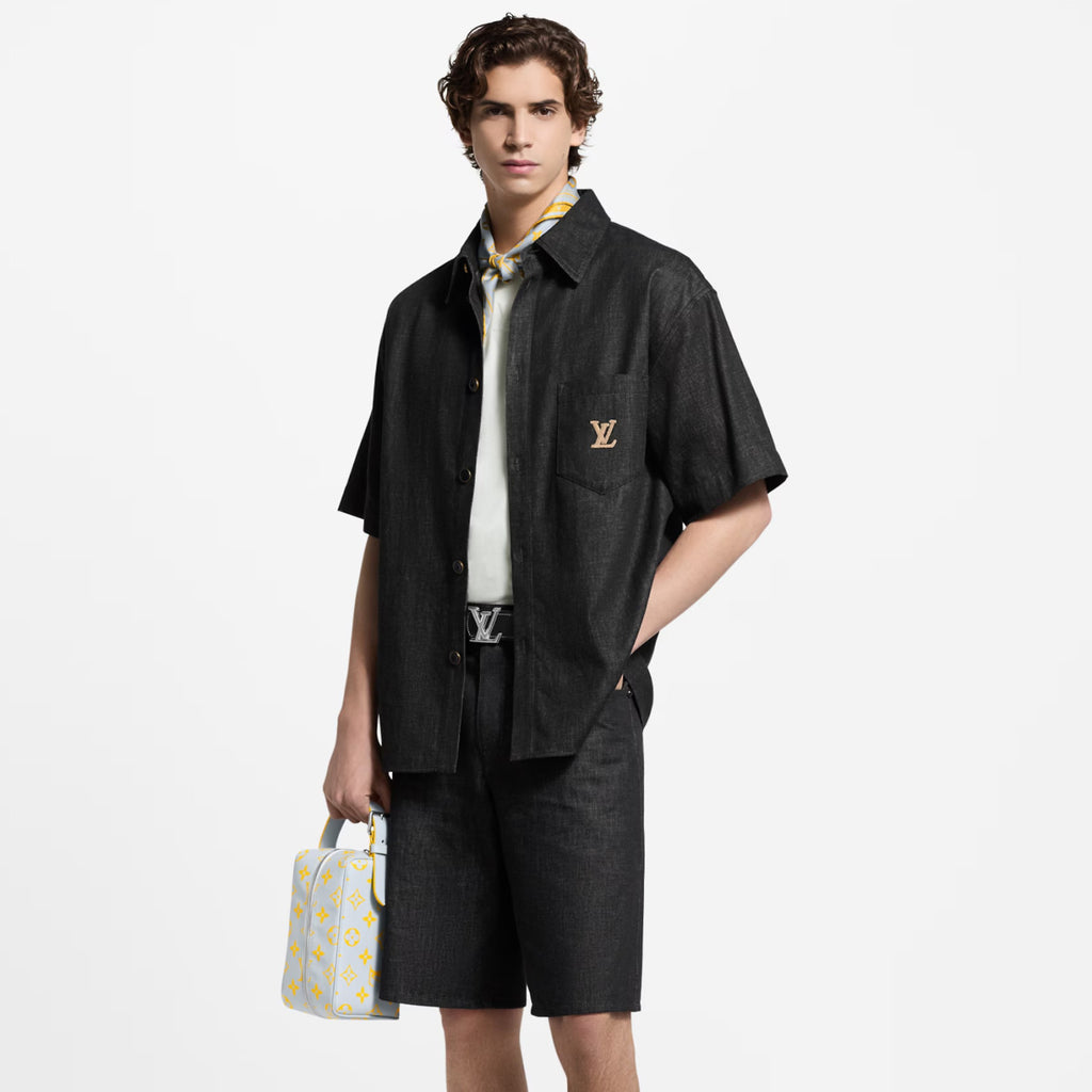 Louis Vuitton Men's Summer Plain Colour Denim Single Breasted Short Sleeved Shirt And Casual Shorts Set Suit #77766