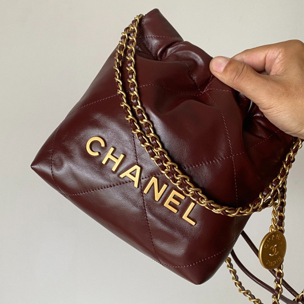 Chanel 22 Bag Mini Bags 18 X 20 X 6.5 CM Collection Link Suede Rivet Style Antique Silver Buckle Italian Bonaudo Suede Calfskin Apricot Silver Buckle Women's Luxury Chain-strap Tote Bag Bags Metallic-colored Leather Tends To Fade Easily  #193540