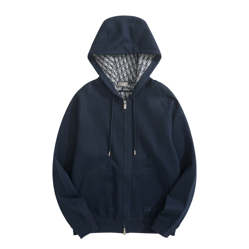 Dior Men's Spring and Autumn Solid Color Hooded Drawstring Cashmere Zipper Jacket Casual Trousers Pants Set Suit #72952