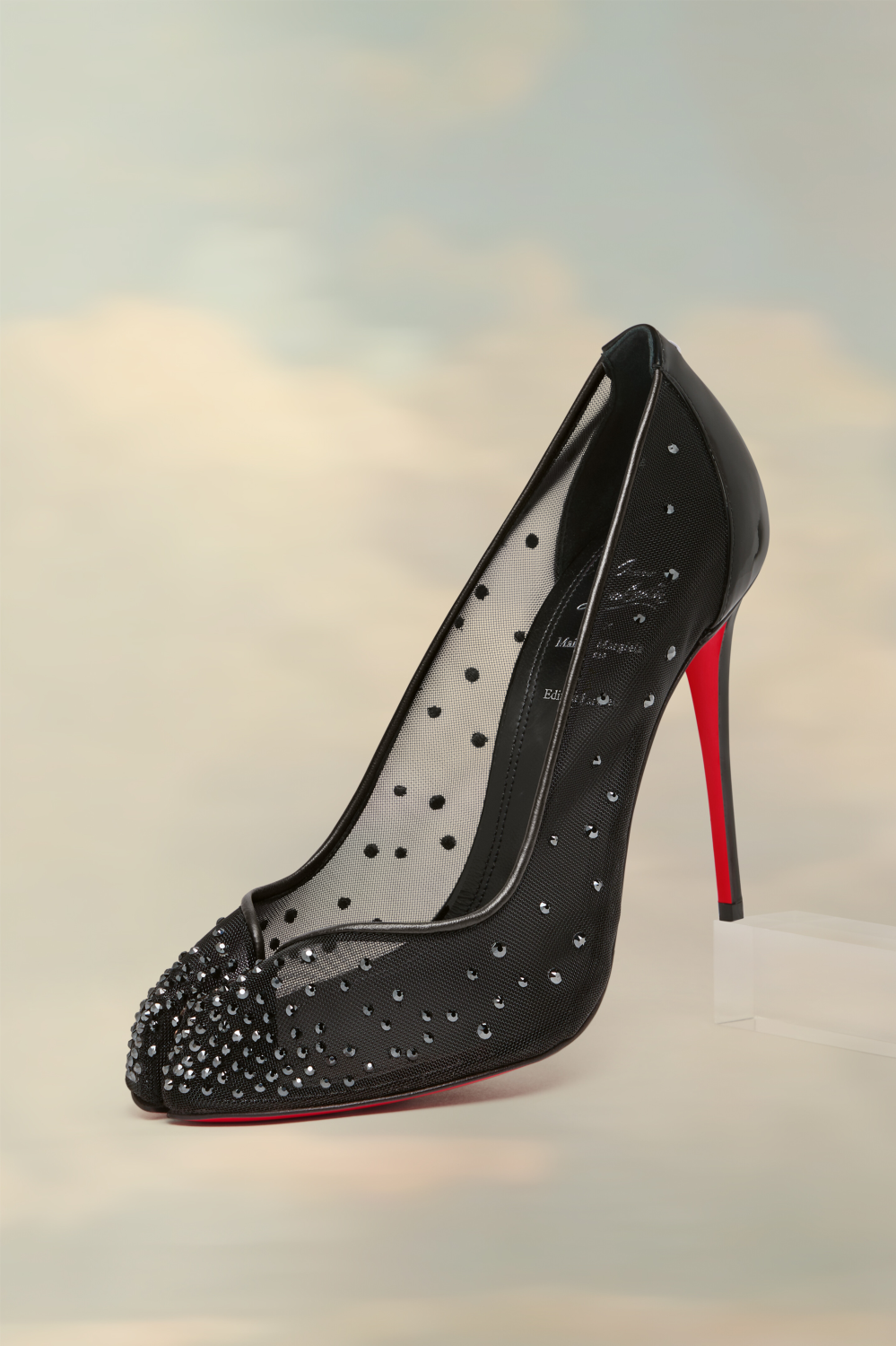 Christian Louboutin X Maison Margiela Women's Bridiela Una Strass High Heels Spring Summer Autumn Round Toe Calfskin Pure Color Split Toe Fine Heel 10cm High Heeled Single Shoes Ngvp #1546