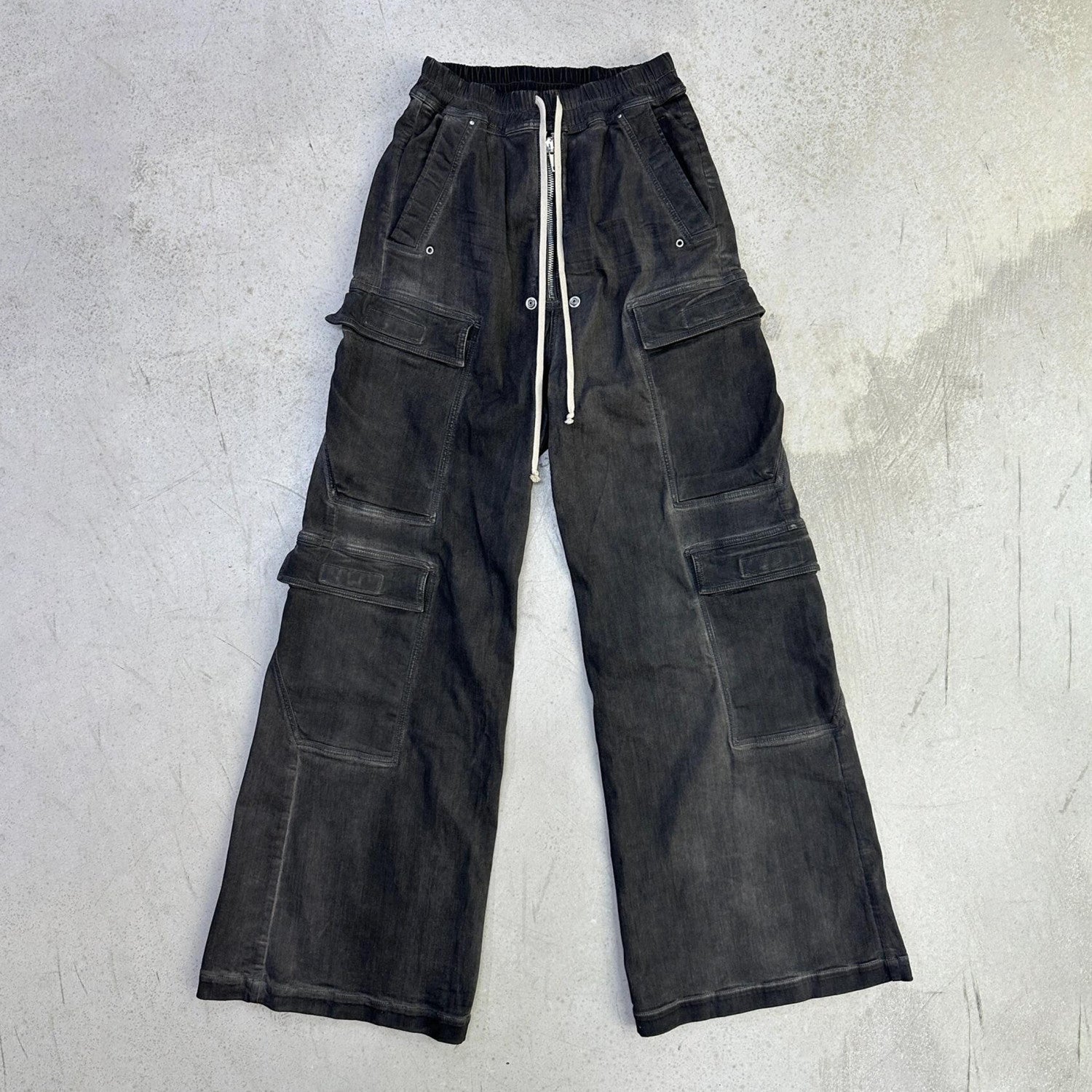 Rick Owens Men's Spring And Summer High Street Trend Gradient Pocket Denim Pants Retro Fashion Trend Loose Pants Ngvp #1743