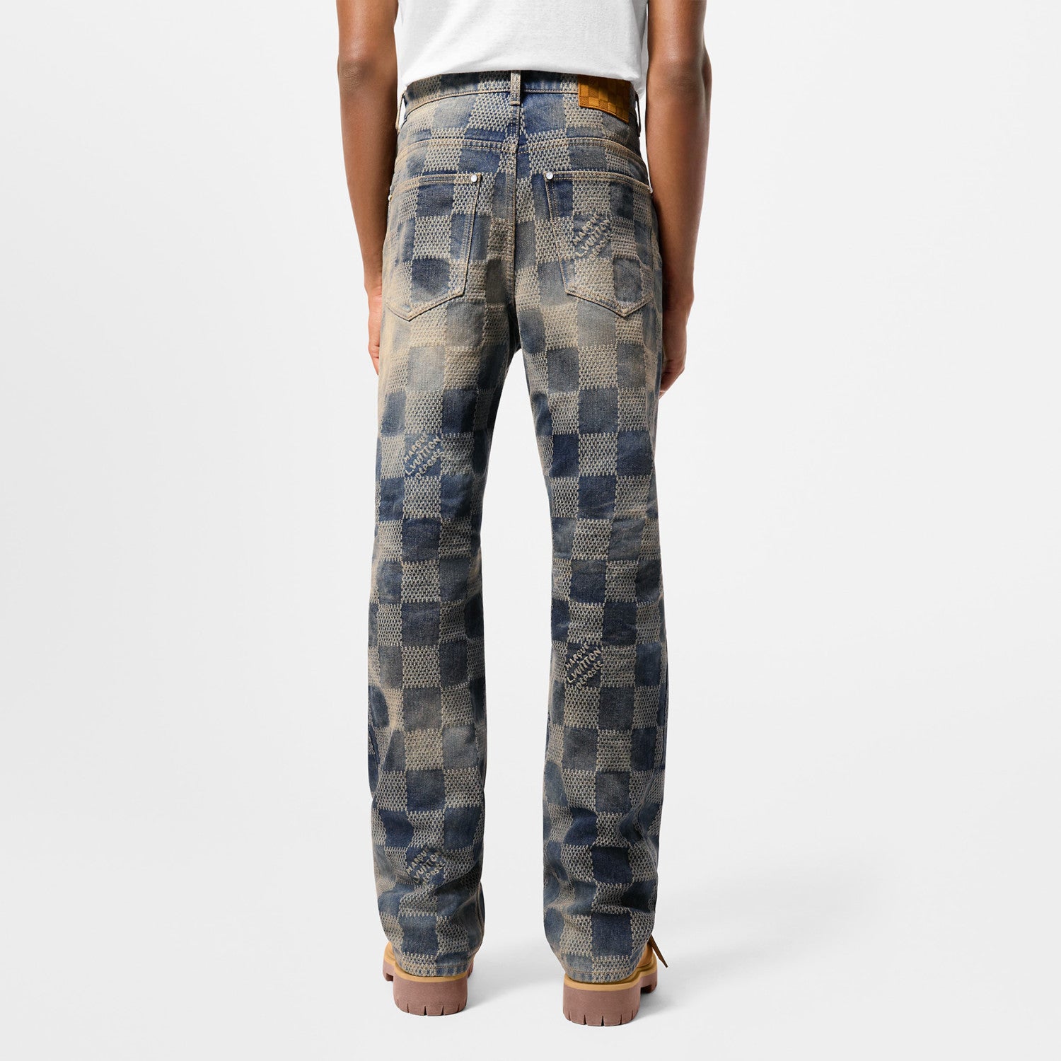Louis Vuitton Men's Damier Washed Skateboarding Jeans Spring And Autumn Checkerboard Check Vintage Old Denim Trousers Straight Wide-leg Pants #71847