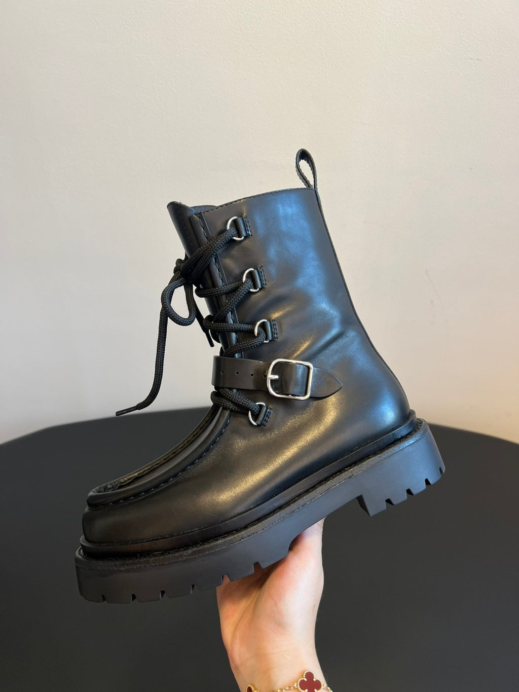 Hermes Women's Fall/Winter Land Ankle Boots Solid-Color Cowhide Lace-Up Short Boots Outdoor Boots Heel Height: 3.5cm Shoes Ngvp #2325
