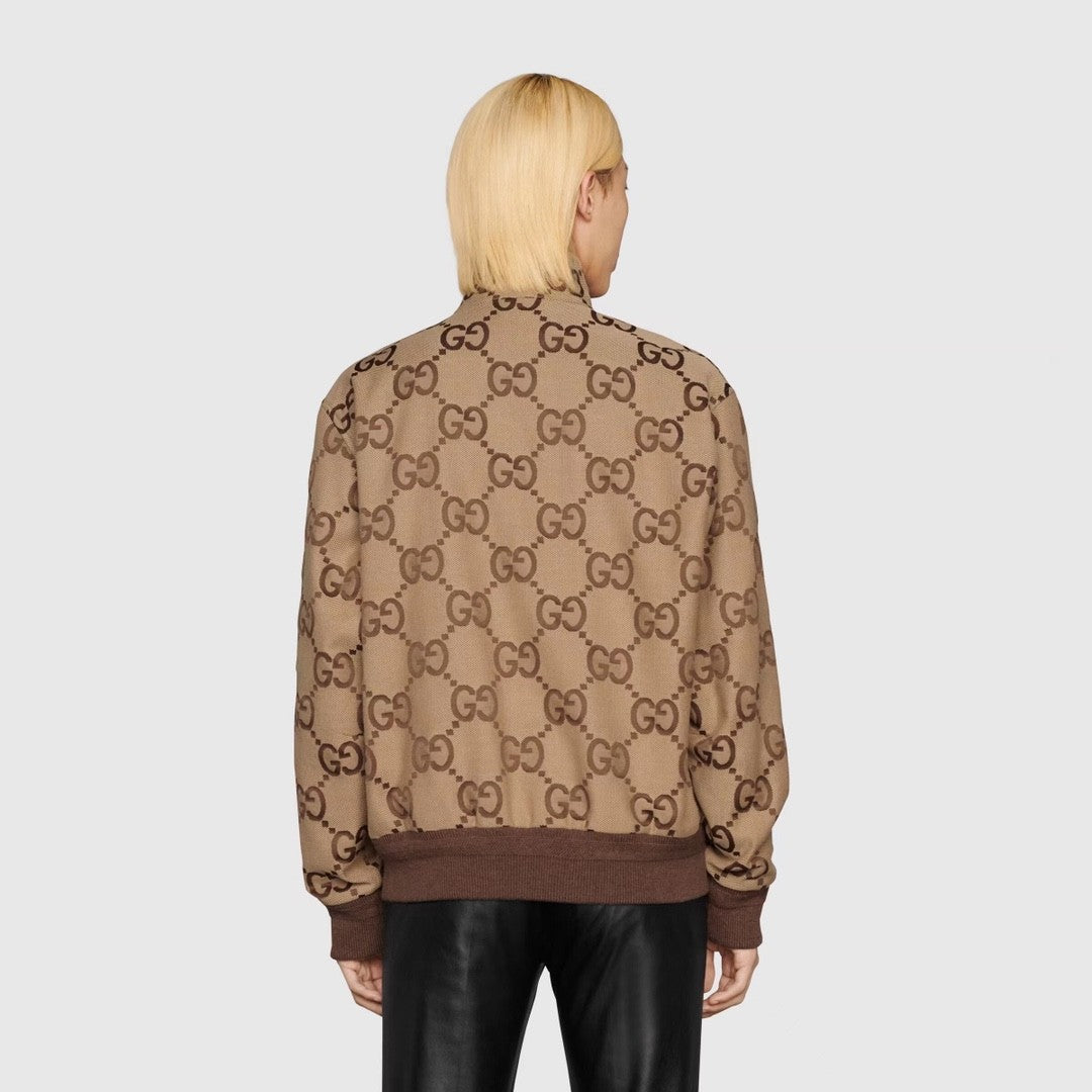Gucci Men's Spring And Autumn GG Full Print Canvas Long Sleeve Standing Collar Fit Solid Color Jacket #5161