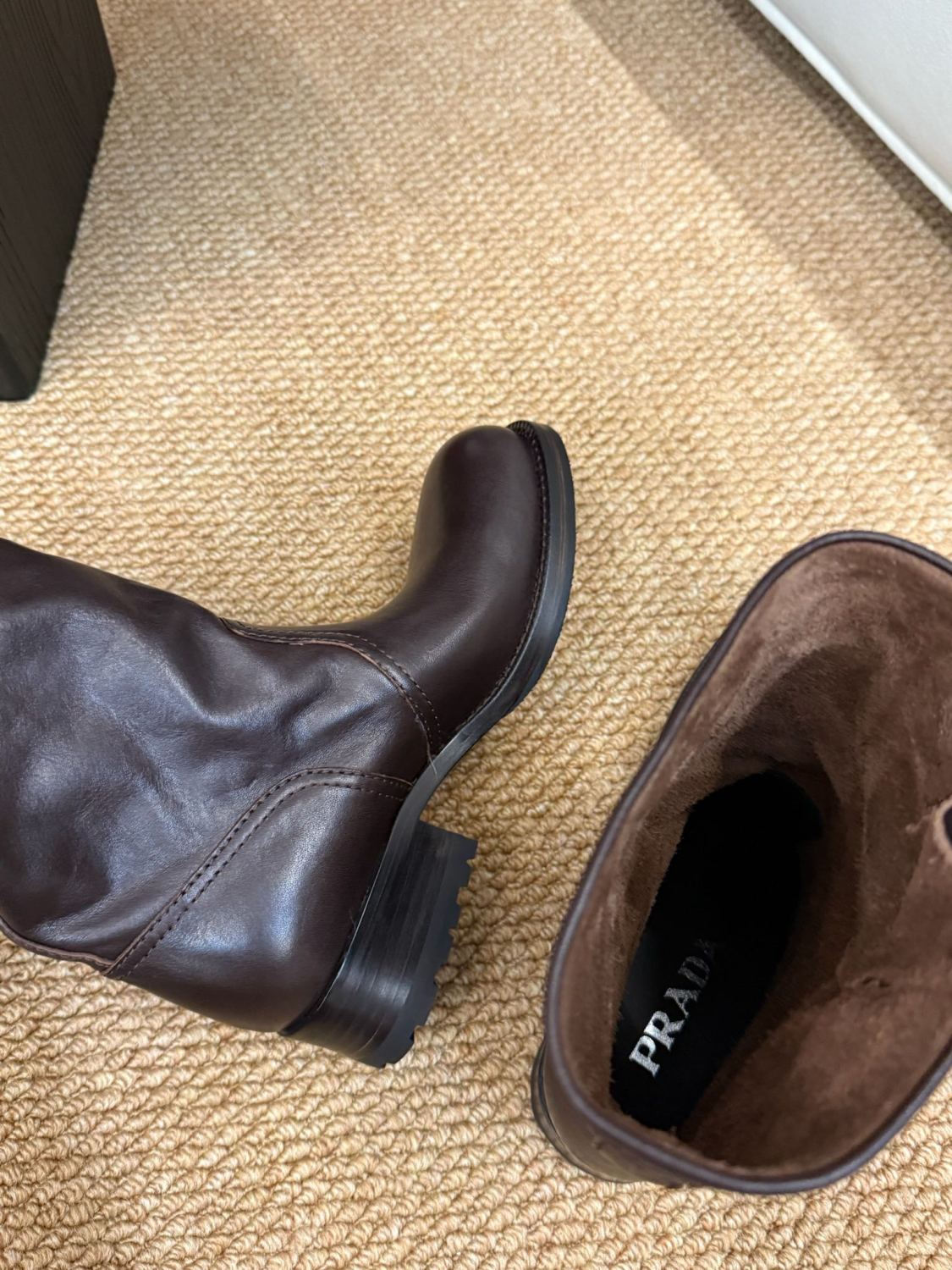 Prada Women's Fall And Winter Western Super Cool Independent Style Calf Boots Leather Buckle Fashion Trend Casual Mid-calf Knight Boots Shoes Ngvp #2258
