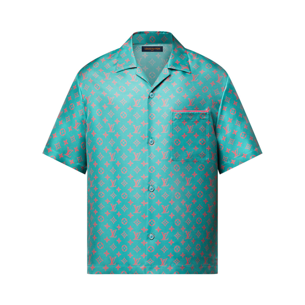 Louis Vuitton Men's Summer Solid Color Letter Print V-Neck Single Button Short Sleeve Shirt and Casual Drawstring Shorts Set Suit #77244