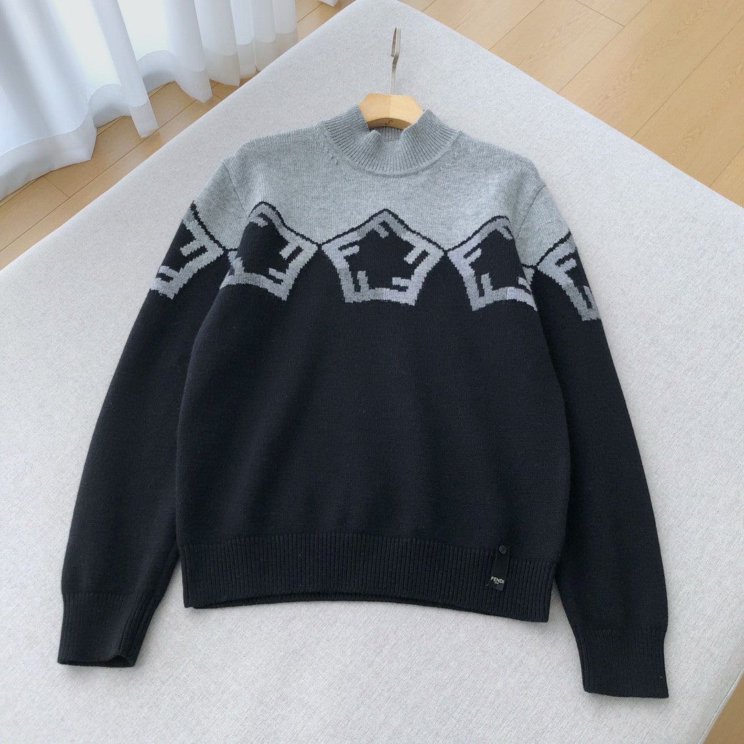 Fendi Men's Spring And Autumn Grey Loose High Neck Knit Pullover Jumper Sweater #97844