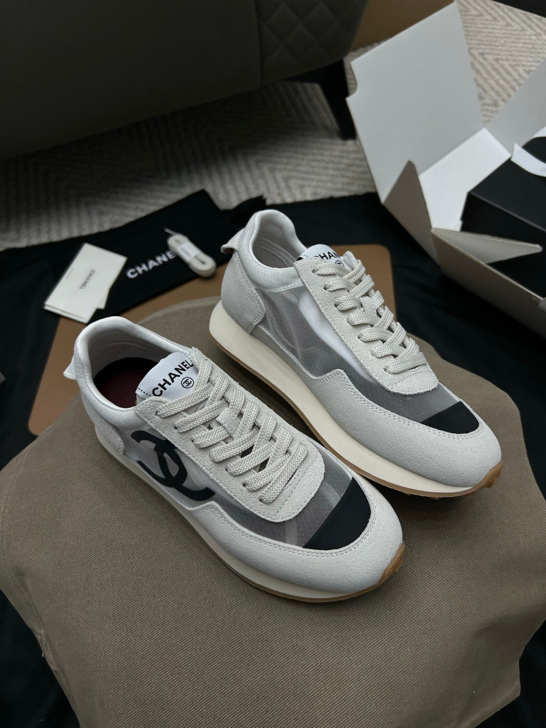 Chanel Sneakers Fabric & Suede Calfskin White & Black #377666