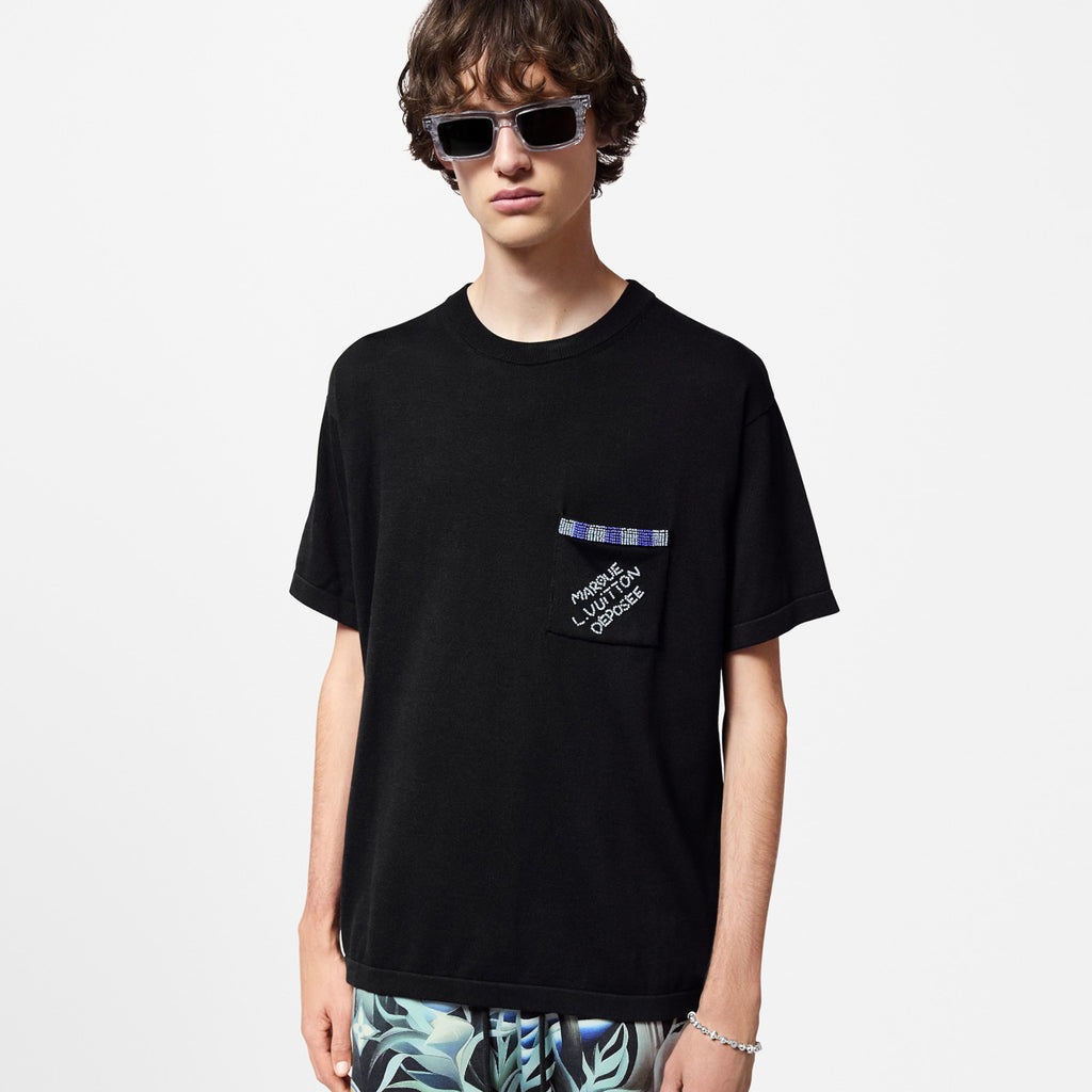 Louis Vuitton Men's Summer Beaded Letter Embellished Round Neck Cotton Short Sleeve T-Shirt #99716