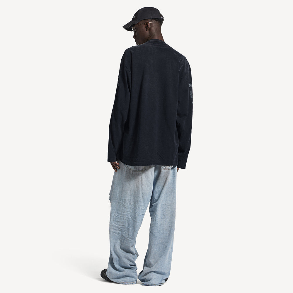 Balenciaga Top-quality Version Men's Transparent Tape Shifted Oversized Long Sleeve T-shirt in Faded Black#376444
