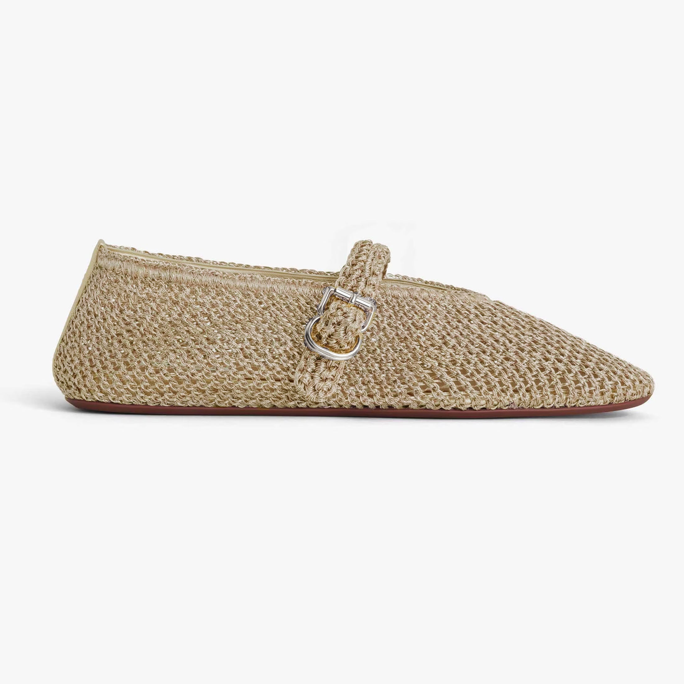 Alaia Ballet Flats In Knitted Lurex Women's Summer Solid Color Round Toe Fashion Modern Buckle Flats  Shoes Ngvp  #1635