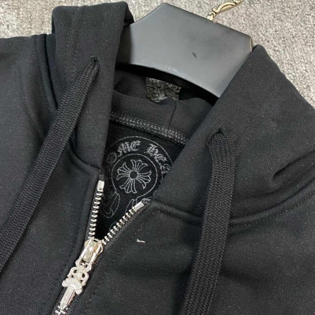 Chrome Hearts Men's Spring and Fall Black Logo Printed Zipper Long Sleeve Hooded Jacket #72485