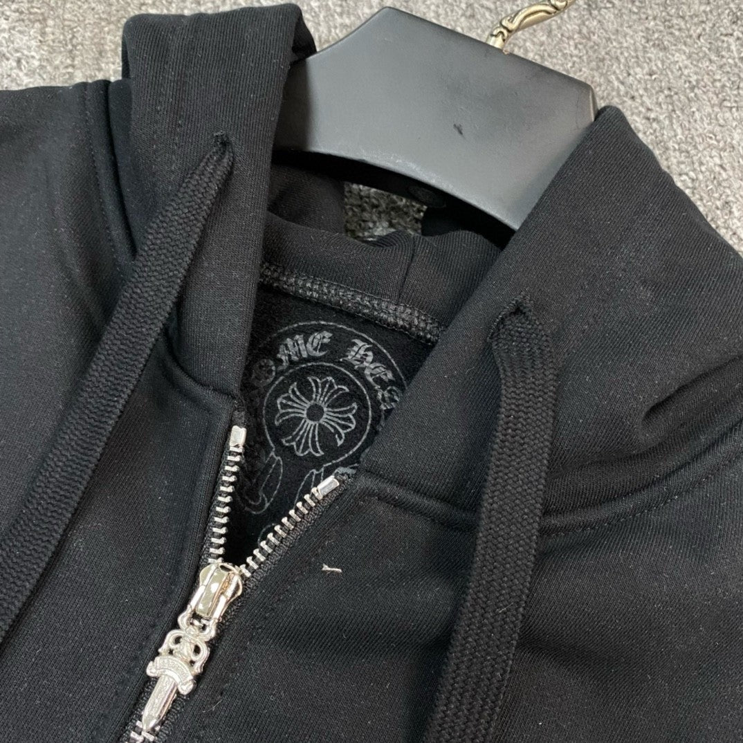 Chrome Hearts Men's Spring and Fall Black Logo Printed Zipper Long Sleeve Hooded Jacket #72485