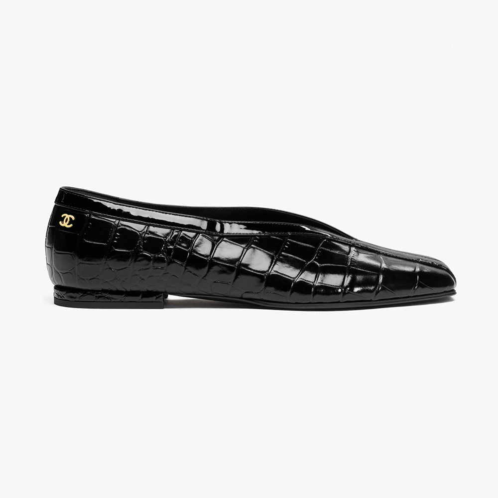Chanel Ballet Flats Crocodile Embossed Calfskin Patent Calfskin Black #379481