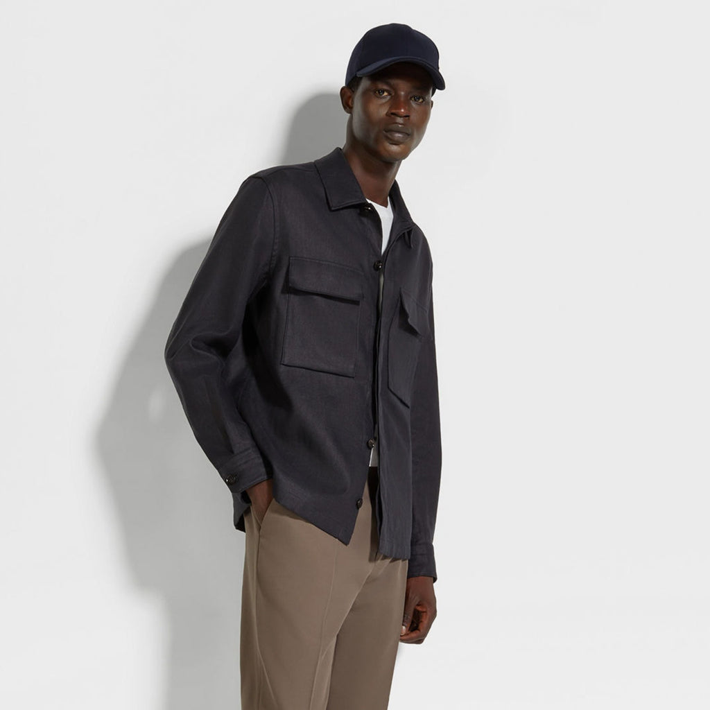 Ermenegildo Zegna Oasi Lino Shirt Jacket Men's Spring And Summer Lapel Single-breasted Pocket Temperament Shirt Simple Commuter Jacket Ngvp #1185