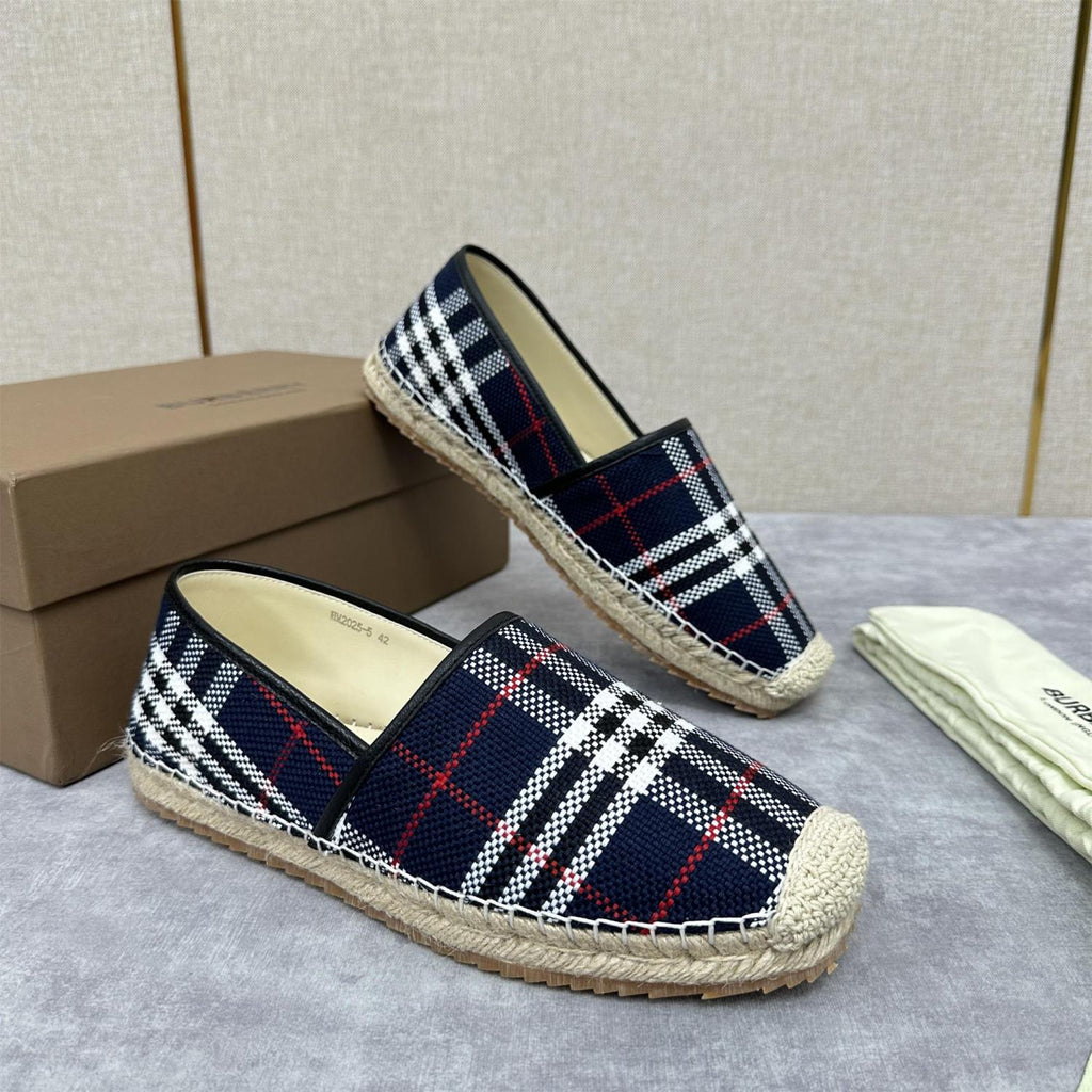 Burberry Men's Spring Summer Check Print Mews Cotton Woven Loafers Shoes #76884