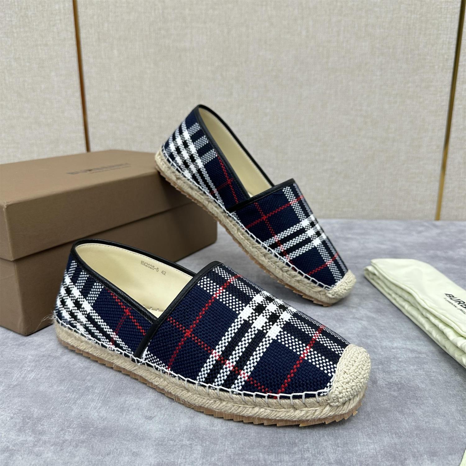 Burberry Men's Spring Summer Check Print Mews Cotton Woven Loafers Shoes #76884