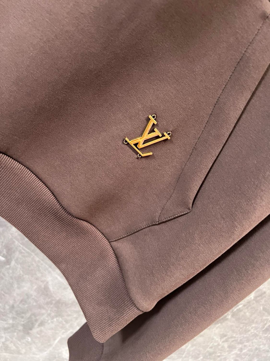 Louis Vuitton Men's Spring and Fall Brown Logo Metal Label Drawstring Hooded Sweatshirt Pullover #73122