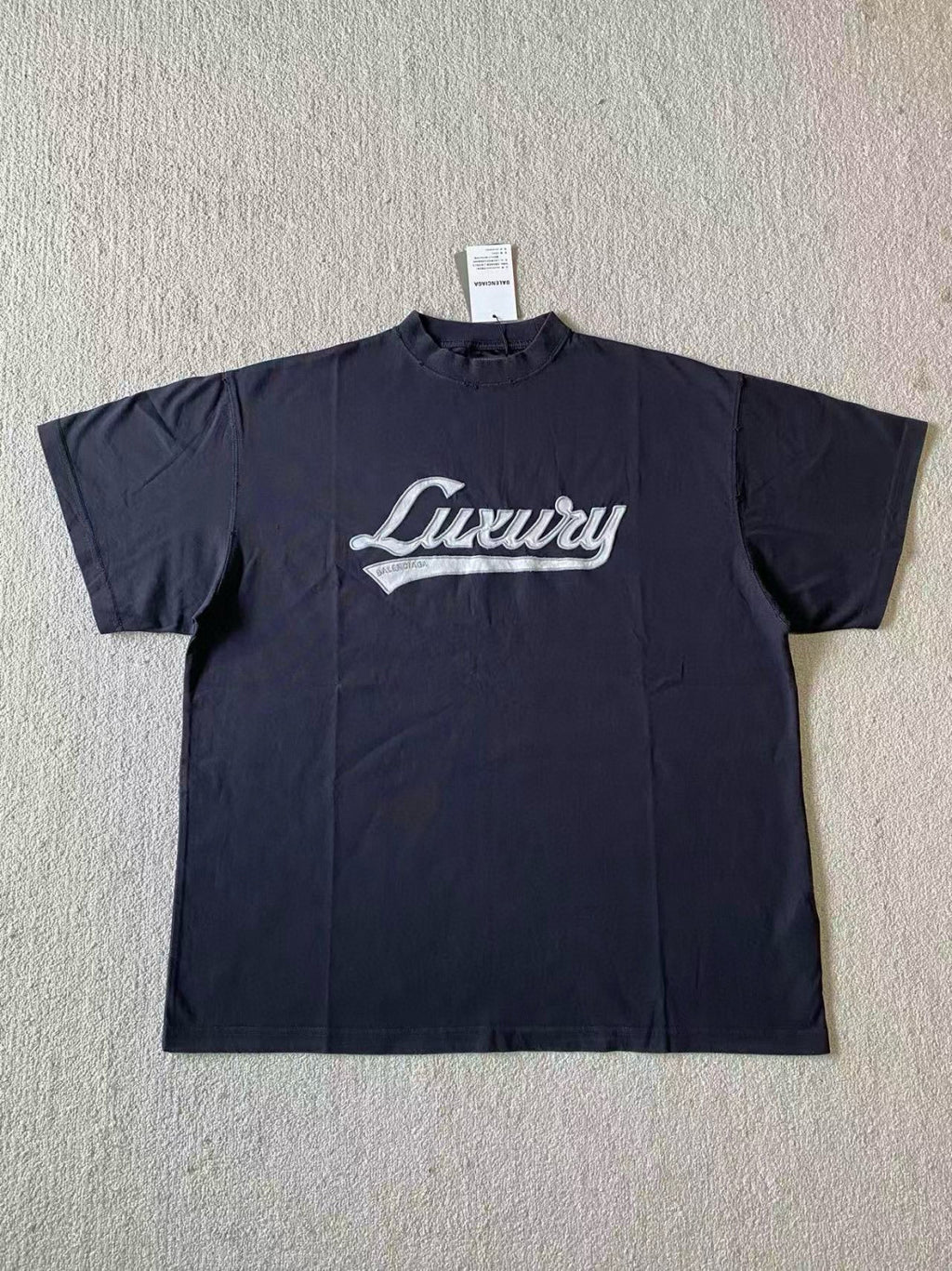 Balenciaga ﻿﻿LUXURY SCRIPT Men's And Women's Summer Fashion Casual Solid Color Crew Neck Letter Patch Plain Knit Fabric Short Sleeve T-Shirt #78876