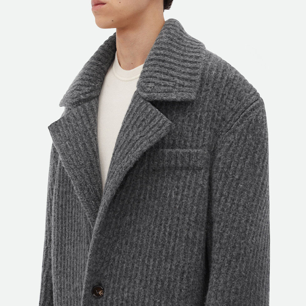 Bottega Veneta Men's Autumn And Winter Solid Color Lapel Single Breasted Wool Knit Long Straight Jacket Ngvp #7572